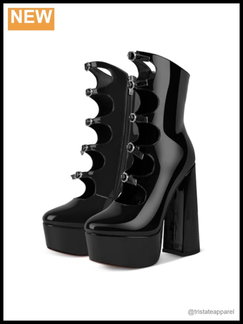 Platform High Heels Block Heel Pumps Faux Leather Zip Buckle Ankle Boot Prom